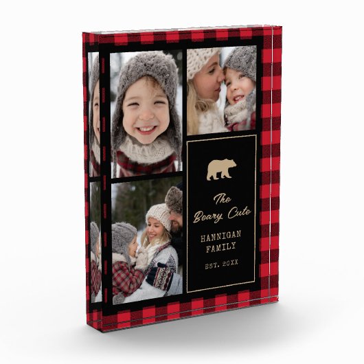 Family Keepsake Script Typography Buffalo Plaid フォトブロック (左)