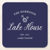 Family Lake House Coastal Custom Decor スクエアペーパーコースター (正面)