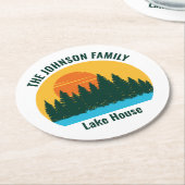 Family Lake House Cute Customized Sunset ラウンドペーパーコースター (アングル)