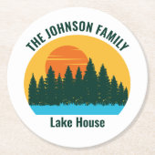 Family Lake House Cute Customized Sunset ラウンドペーパーコースター (正面)