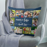 Family Life is the 最高の Life  Blue Gray 10 Photo クッション<br><div class="desc">家族パーソナライズされたの引用文と10枚の写真を持つ写真のお気に入りの枕。「家族の読生活は生最高の活」と言う言葉は、好きな言葉もし「FAMILY」を編集できる(例えばママ/パパ/ビーチ)。この写真テンプレートは、写真を追加するために設定され、上から時計回りに動作離れ、スローガンをフレームするためにシンプル型枠グリッドスタイルの写真コラージュをする。デザインは青と灰色で手のレタリングとはっきりしたタイポグラフィ。他の色の選択は私の店を参照してクリックください – または、「更にカスタマイズ」あなたの自分の色や助けをメッセージ私を選択する。</div>