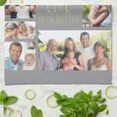 Family Life is the 最高の Life Gray Yellow 7 Photo キッチンタオル (折り畳み)