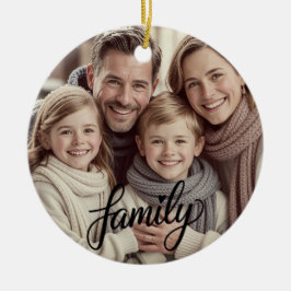 Family Love Black Script Custom Photo Ornament セラミックオーナメント