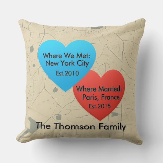 Family Love Journey Pillow – Personalized Map Hear クッション (正面)