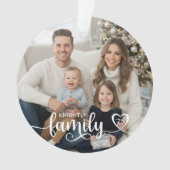 Family Love Script Photo Heart Name Custom Color オーナメント (正面)