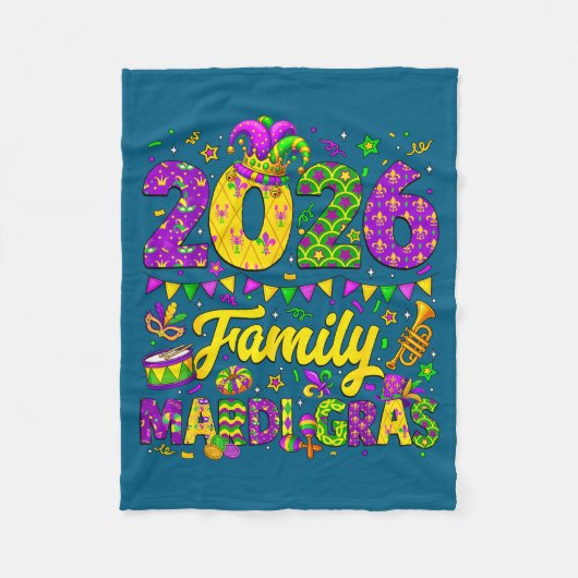 Family Mardi Gras 2026 Fat Tuesday Family Matching フリースブランケット (正面)
