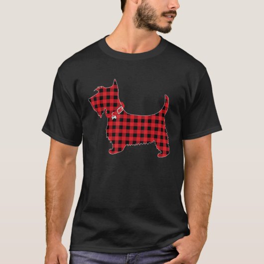 Family Matching Buffalo Plaid Scottie Dog Christma Tシャツ (正面)