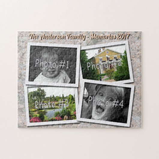 Family Memories 4 x カスタムPhotos on Rock Texture ジグソーパズル (横)