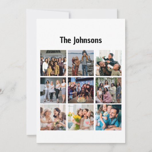 Family Memories 9 Photo Grid Personalized Collage カード (正面)