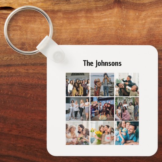 Family Memories 9 Photo Grid Personalized Collage キーホルダー (正面)