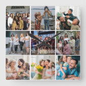 Family Memories 9 Photo Grid Personalized Collage スクエア壁時計 (正面)