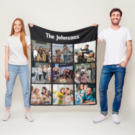Family Memories 9 Photo Grid Personalized Collage フリースブランケット