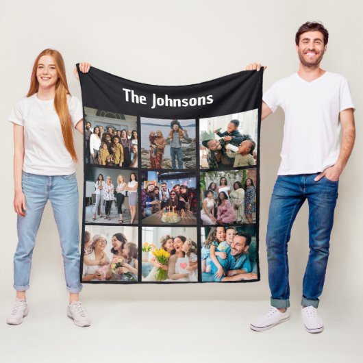 Family Memories 9 Photo Grid Personalized Collage フリースブランケット (インサイチュ)