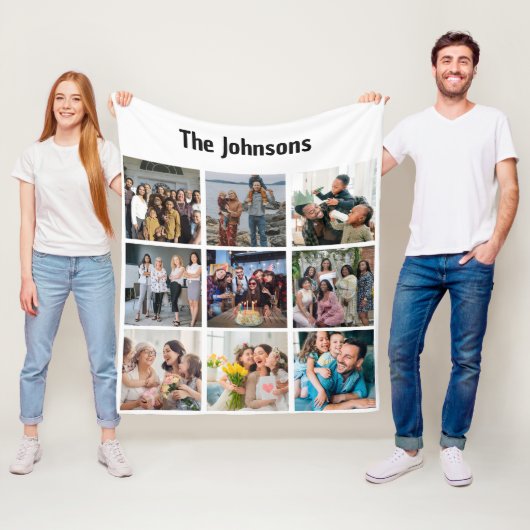 Family Memories 9 Photo Grid Personalized Collage フリースブランケット (インサイチュ)