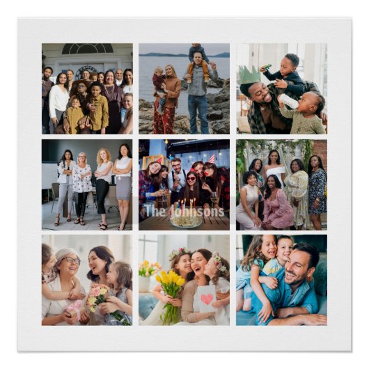 Family Memories 9 Photo Grid Personalized Collage ポスター (正面)