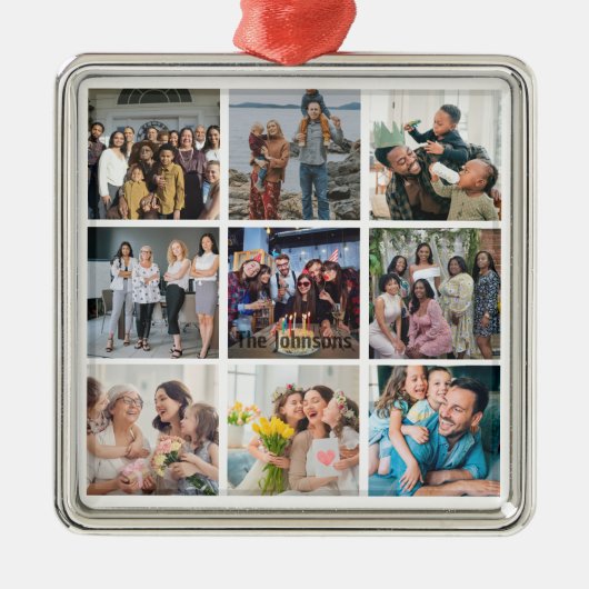 Family Memories 9 Photo Grid Personalized Collage メタルオーナメント (正面)
