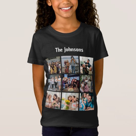 Family Memories 9 Photo Grid Personalized Collage Tシャツ (正面)