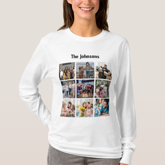 Family Memories 9 Photo Grid Personalized Collage Tシャツ (正面)