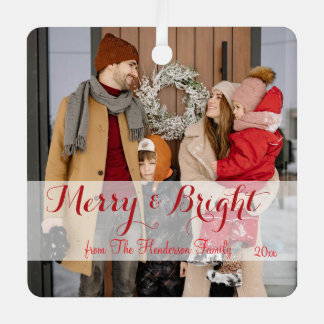 Family Minimalist Christmas Photo メタルオーナメント