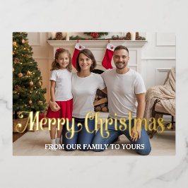 Family Modern  Photo Foil Holiday, Christmas Card 箔シーズンポストカード