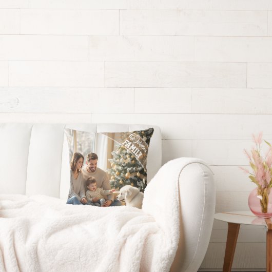 Family modern script Text Overlay with Two Photos クッション (ソファ)