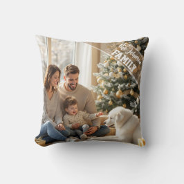 Family modern script Text Overlay with Two Photos クッション