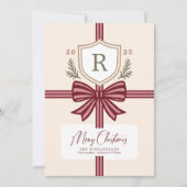Family Monogram Bow Rustic Non-Photo Holiday Card シーズンカード (正面)