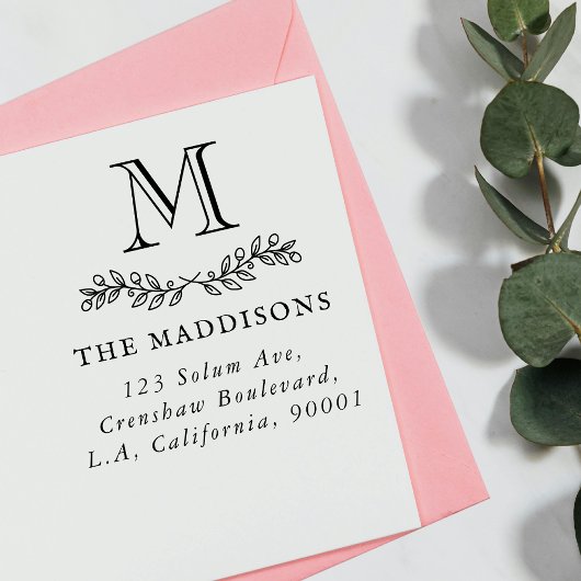 Family Monogram Leaf Ornament Return Address  ラバースタンプ