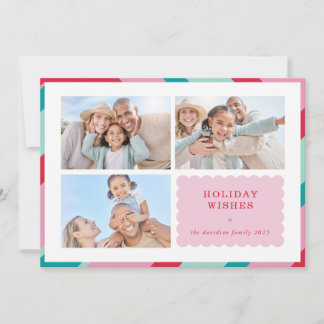 FAMILY MULTI PHOTO modern cute border pink red シーズンカード
