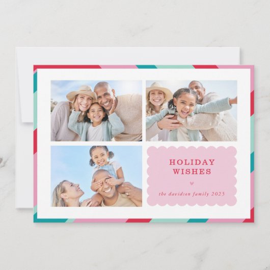FAMILY MULTI PHOTO modern cute border pink red シーズンカード (正面)