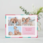 FAMILY MULTI PHOTO modern cute border pink red シーズンカード (スタンド正面)