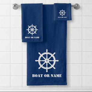 Family NameまたはBoat 航海の Ship Heelm Navy バスタオルセット