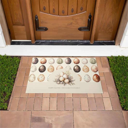  Family Name Beige Personalized Easter ドアマット (室外)