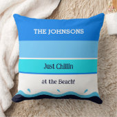 Family Name Blue Stripes Chillin Beach House クッション (ブランケット)