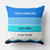 Family Name Blue Stripes Chillin Beach House クッション (正面)