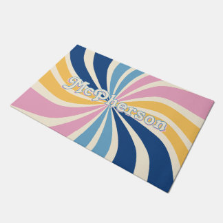 Family Name Colorful 70s Retro Sunburst ドアマット