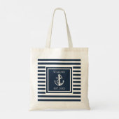 Family Name Nautical Boat Anchor Navy Blue Stripe トートバッグ (裏面)