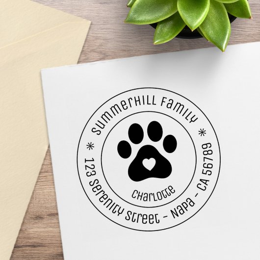 Family Name Pet Paw Print Round Address ラバースタンプ