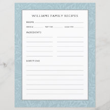 Family Name Recipe Page | アンティーク調の青い花柄