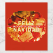Family Name Red Gold Feliz Navidad Christmas ワインラベル (シングルラベル)