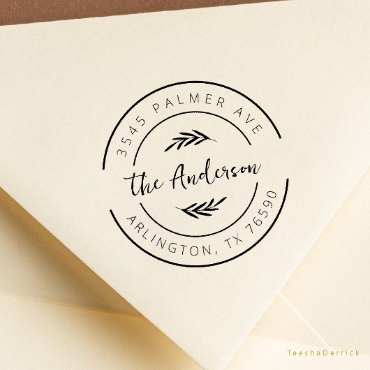 Family Name Return Address Botanical Round Logo ラバースタンプ