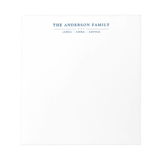 Family Name Script Navy Blue Typography ノートパッド (正面)