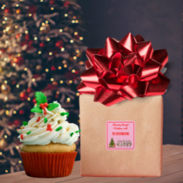 Family Name Whimsical Christmas Marching Reindeer  スクエアシール