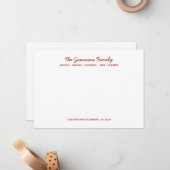 FAMILY NOTECARDS Cursive Name Address RED ノートカード (正面/裏面インサイチュ)
