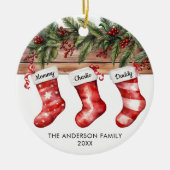 Family of 3 Christmas stockings cute watercolor セラミックオーナメント (正面)