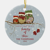 Family of 3 Personalized Cute Woodland Owls セラミックオーナメント (正面)
