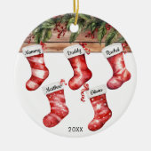Family of 5 five Christmas stockings watercolor セラミックオーナメント (正面)