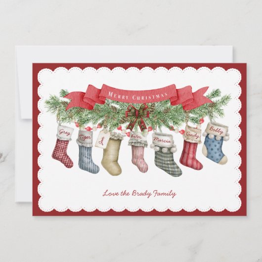 Family of 7 | Christmas Stocking Flat Holiday Card シーズンカード (正面)