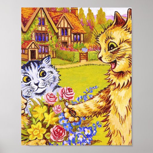 Family Of Cats In The Garden Louis Wain ポスター (正面)