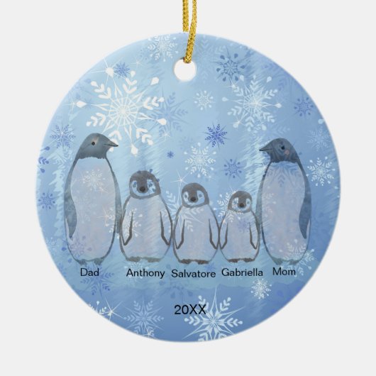 Family of Five Penguin Family Christmas セラミックオーナメント (正面)